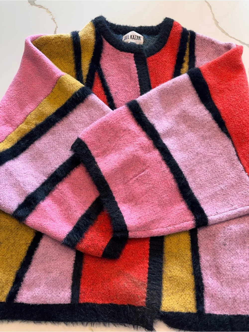 BEL KAZAN Oversized Heart Colorblock Cardigan Sweater Kimono OS Like New - Picture 3 of 5